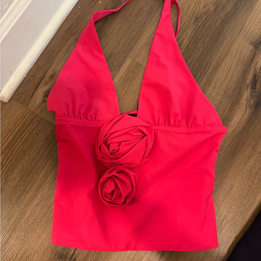 Zara Pink Embellished Cut Out Tank Top